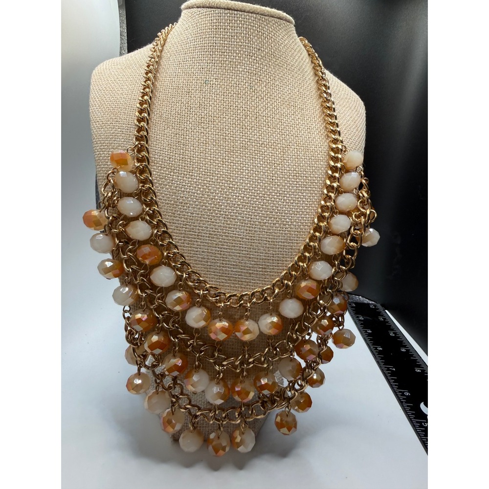 Cara NY Gold Tone Amber Cream Faceted‎ Bead Multi Strand Statement Bib Necklace